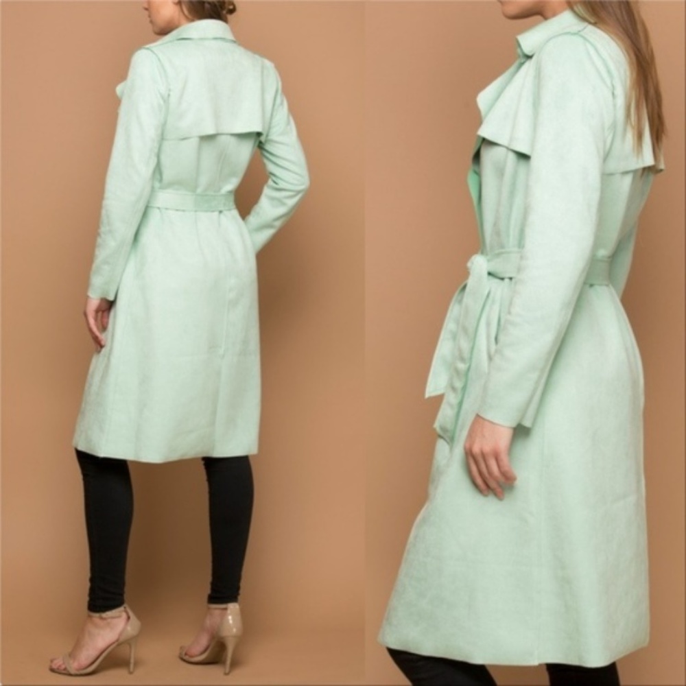 PATRICIA Suede Trench Jacket Coat - Mint Green - Picture 4 of 6